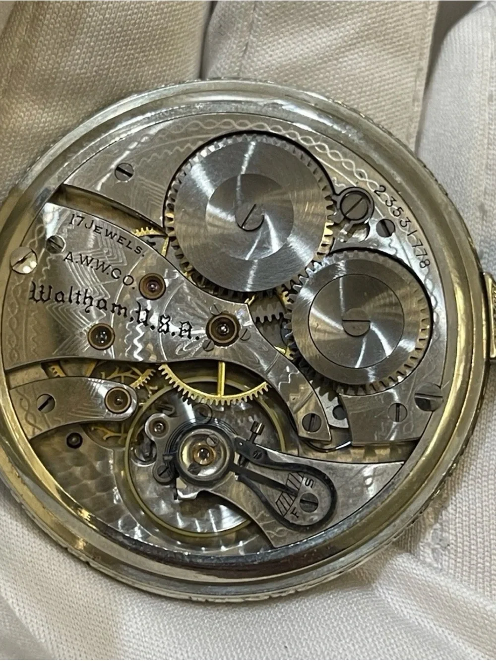 Antique Waltham Colonial Pocket Watch Art Deco Wadsworth 25Y Gold Filled 44mm